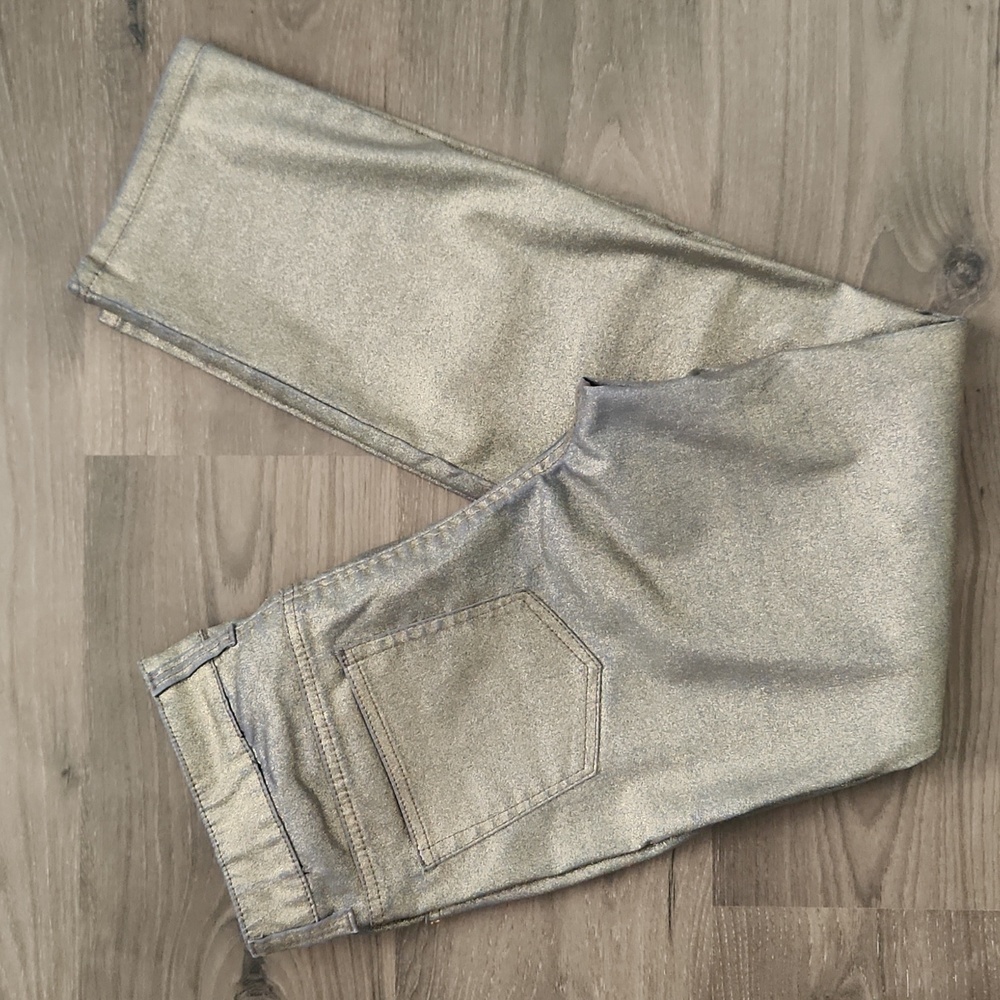 Chico's Platinum Slim Ankle Metallic Gold Foiled Jeans